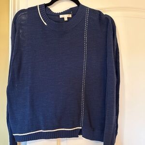 Lisa Todd Navy Sweater with Cream Accents